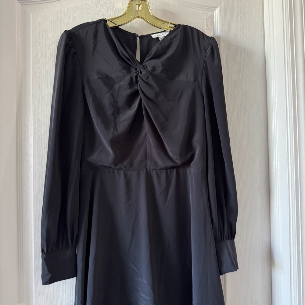 Topshop Black Long Sleeve Mini Dress with Twist Front Size 10 - Picture 4 of 11